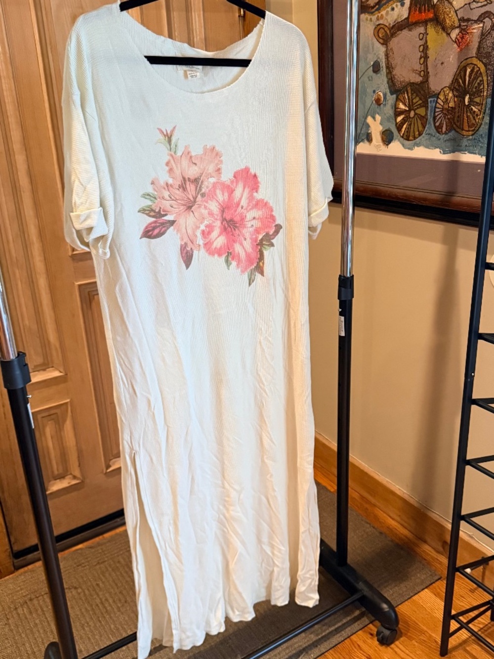 NWT- FREE PEOPLE X VINTAGE SOULS HIBISCUS MAXI DRESS THERMAL WAFFLE-SIZE L